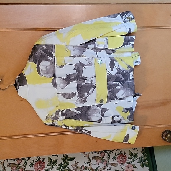 Per Se zip front jacket, gray and yellow floral, size 10 - Picture 4 of 5